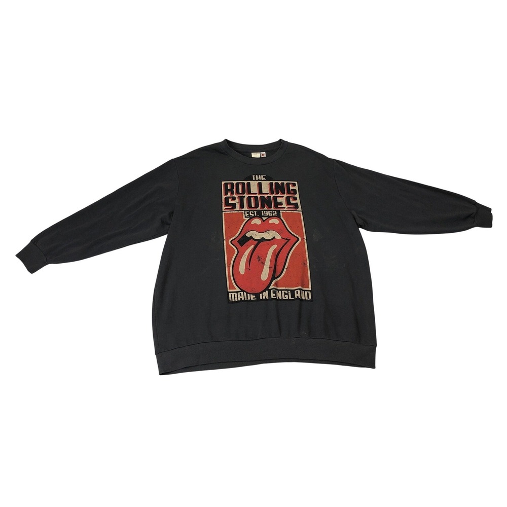 Rolling Stones Graphic Sweatshirt Mens XL Distressed Black Made In England Logo